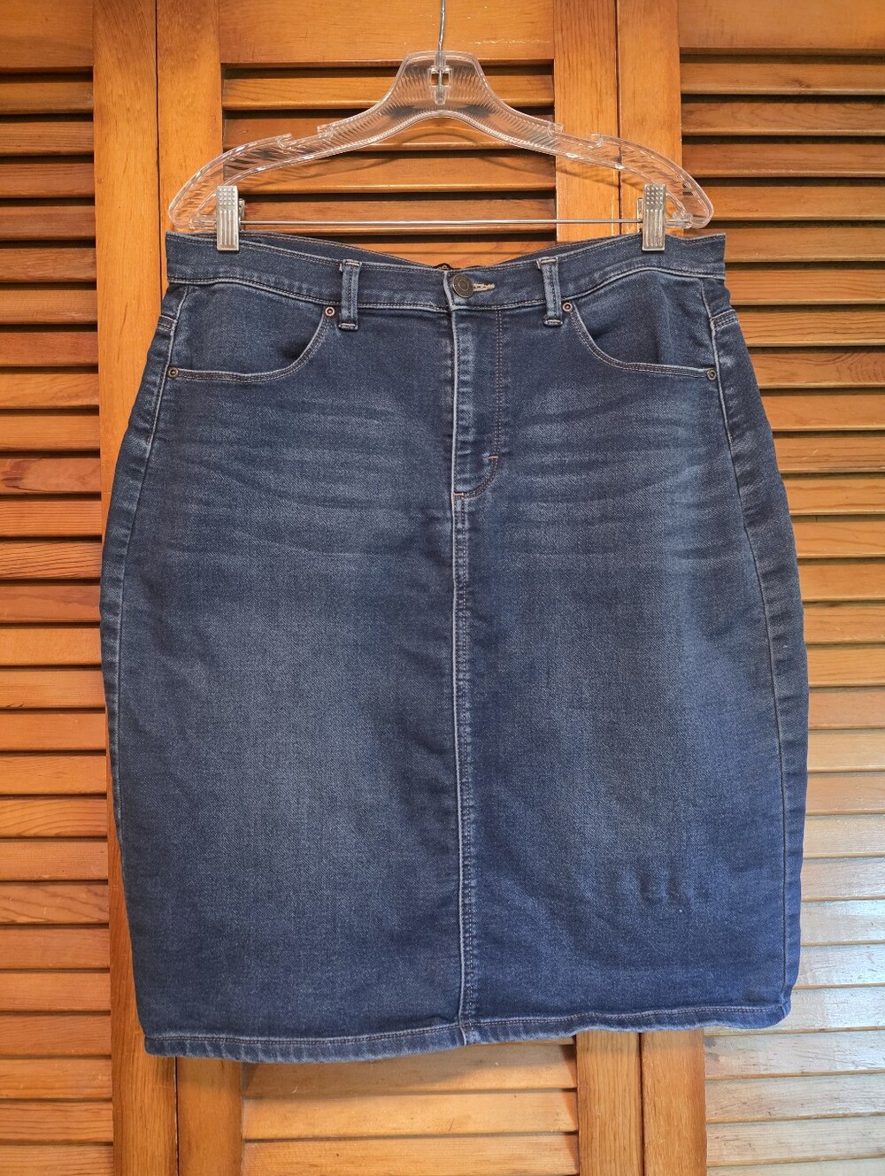VTG Lee Dark Wash Denim Pencil Skirt High Waisted Midi Jean Skirt Size 12R EUC